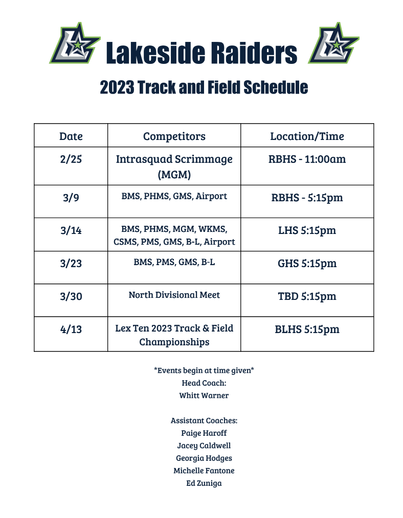  Lakeside Track Schedule